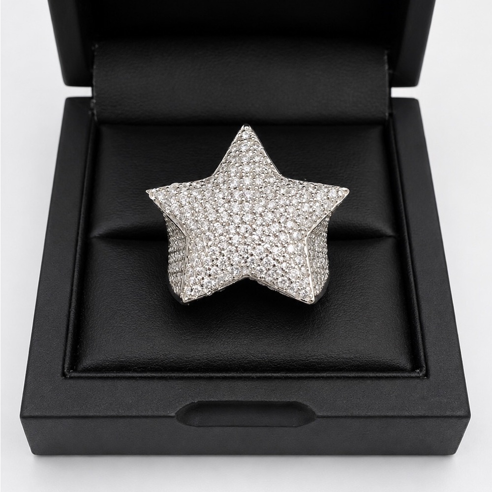 925 Sterling Silver 2.00CT MOISSANITE Cage Back Heavy Star Men’s Ring Size 8,9